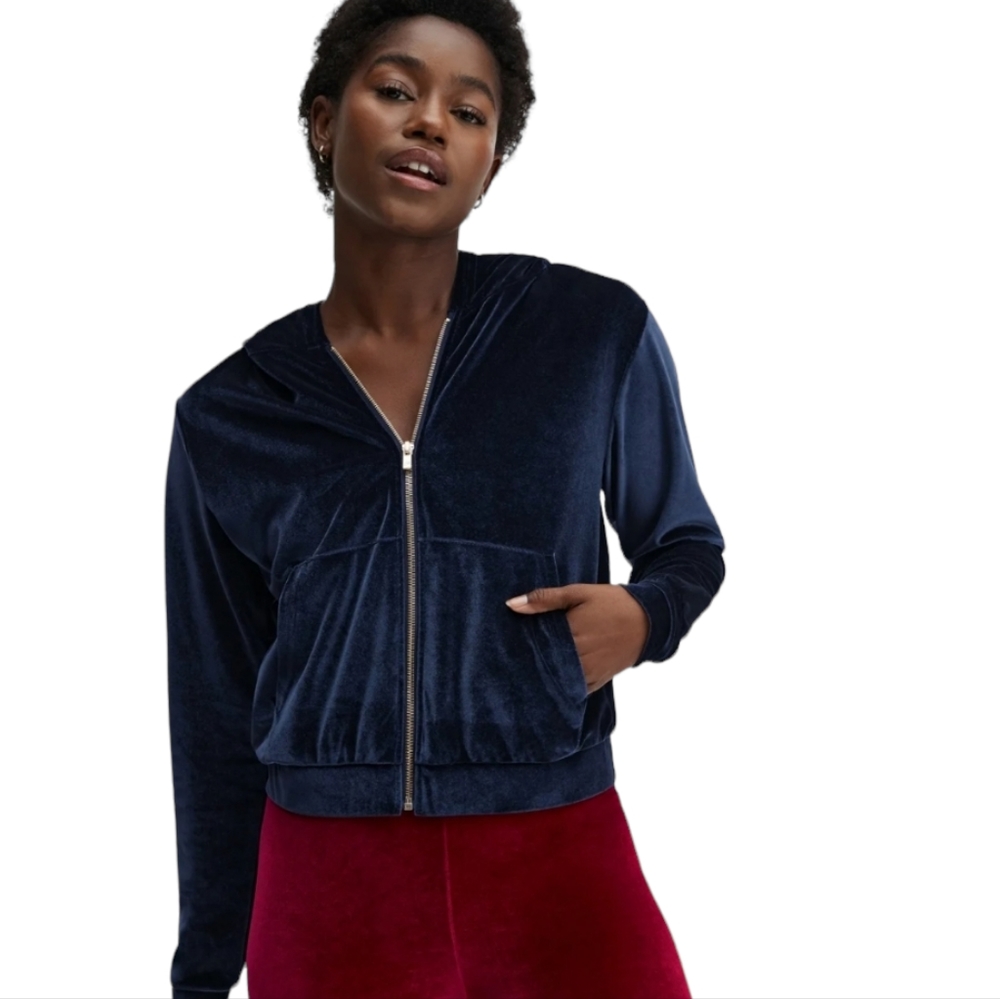 NWT Fabletics Donna Velour Hoodie Deep Navy